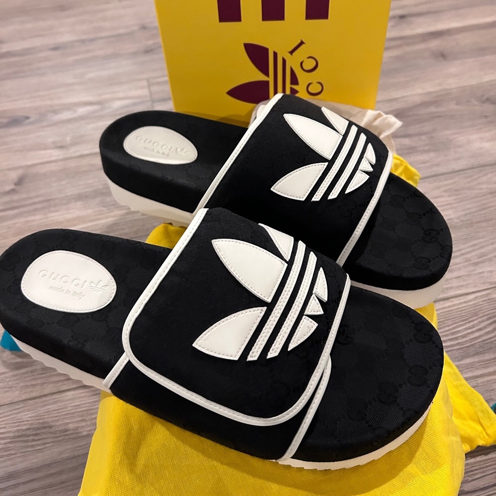 Adidas Black and White Men's Slide Sandals